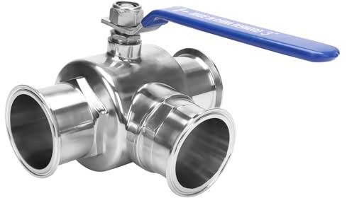 DERNORD 3 Zoll Tri Clamp Sanitär-Kugelhahn, 3-Wege-Kugelhahn, T-Port Edelstahl 304, PTFE-ausgekleidet (7,6 cm Rohr OD)