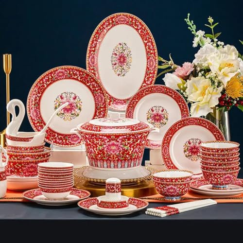 Juego de vajilla china de porcelana de hueso de 70 piezas, cuenco, plato y plato esmaltados, juego de vajilla combinada, regalo de inauguración de la casa de boda