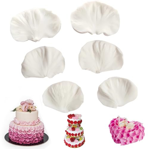 6 Stück Blütenblatt Fondant Silikonformen, Hortensie Silikon Form | Blüten Fondant Silikonformen, Silikonform für Pfingstrose und Mohn, Blumen Mold für Kuchen Dekorieren Backzubehör (Weiß)