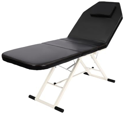 Mermajestic Klappbar Massageliege Bett 3 Zonen Klappbar PVC Kosmetikliege Massagetisch Dreifach gefaltetes Kosmetikbett Tragbare Klappmassage Tischbett Beauty Therapieliege Bänke (schwarz) Massagetisc