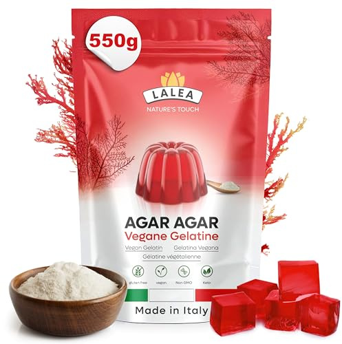 Agar Agar en Poudre 550g, Gélatine Naturel Végétal pour Gelées, Desserts, Confitures, Substitut de feuille de Gelatine bovine, Riche en Fibres- Vegetale-Vegan