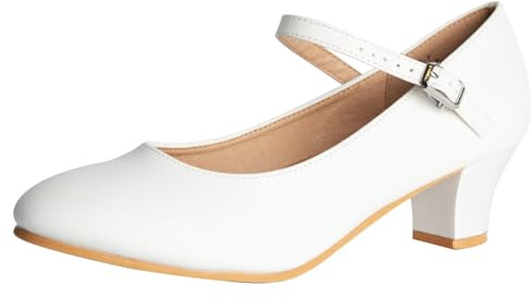 Asyusyu Ankle Strap Character Shoes 1.55 White Ballroom Dance Shoes for Women Dancing Latin Salsa-6.5 UK