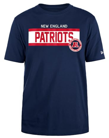 New England Patriots Unisex NFL Regular High Density Ink Screenprint Front Graphic Original Team Color T-Shirt, Navy, S EU