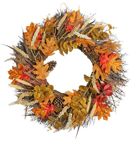 OHS Autumn Wreath, Door Wreaths Outdoor All Year Artificial Fall Wreath Indoor Decorative Home Accessories Christmas Wreath Halloween Thanksgiving, 50 x 50cm