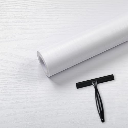 Abyssaly White Wood Vinyl Wrap Self Adhesive Wallpaper Toolkit Included | 30 X 200cm Matt Wood Effect Sticky Back Plastic Roll for Furniture, Self Adhesive Vinyl Roll PVC Kitchen Worktop