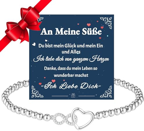 Jbniuay Valentinstagsgeschenk armband damen 925 Sterling Silber mit Romantische Herz- und Unendlichkeitssymbol geschenke für frauen Infinity-Herz-Armband
