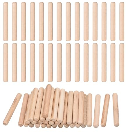 sourcing map Holzdübelstifte, 10 x 80 mm, geriffelt, abgeschrägte Enden, Holzdübel, getrocknetes Hartholz für Holzbearbeitung, Möbel, Regal, 90 Stück