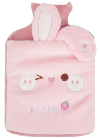 MilyaDE 2L Wärmflasche mit Bezug Plüsch Bettflasche Hasenohr Wärmebeutel Fleeceüberzug Flauschig Waschbar, Rosa