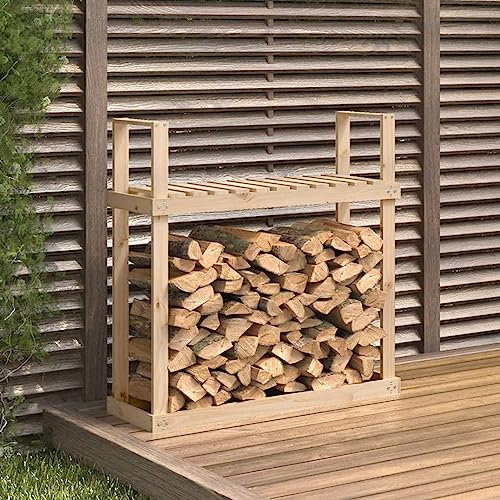 Xichuzi Kaminholzregal 110x35x108,5 cm Massivholz Kiefer, Holzunterstand, Holzstapelhilfe, Aufbewahrung Holz, Holzregal, Brennholzregal Außen, Kaminholz Aufbewahrung