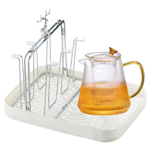 Tassenständer, Elch Trockengestell mit 6 Becherhalter, platzsparender Becherabtropfer, Organizer, rutschfester Trinkglashalter mit Abtropfschale für Waschbecken, Couchtisch