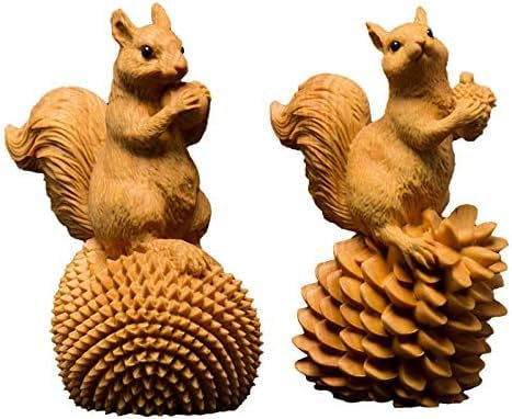 Ornaments Adornos Escultura Estatua Decoraciones Escultura Boj Tallado En Madera Adornos De Animales Un Par De Ardillas Artesanías De Escultura De Animales Ornaments