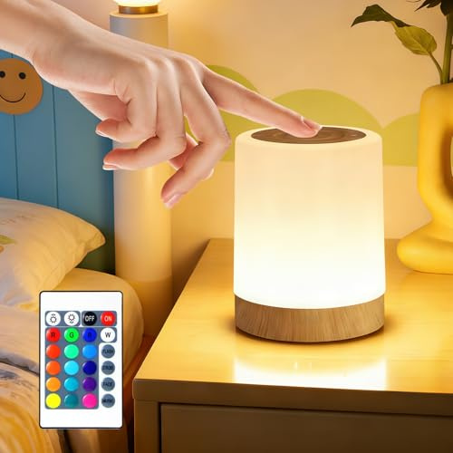 Weiongppy Nachttischlampe Touch Dimmbar,Tischlampe Kabellos,Nachttischlampe,Mit Rgb Farben & 3 Modi & 5 Dimmstufen,Mit Timer,Led Tischlampe Usb Aufladbar,FüR Babyzimmer Schlafzimmer Kinder Stilllicht