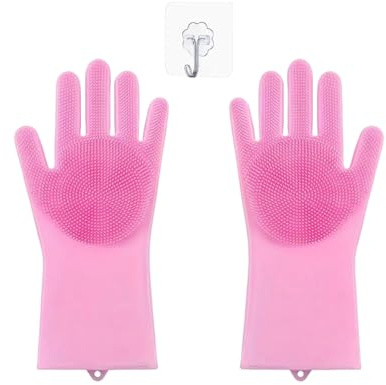 WUFGWBD 1 Pair Of Silicone Gloves, 1 Piece Of Transparent Hook, Dishwashing Cleaning Gloves, Kitchen Washing Gloves, Non-Slip Gloves, Cleaning Tools