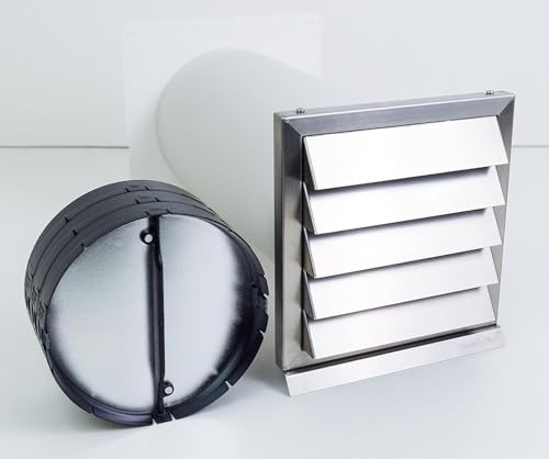 Energiesparender Edelstahl Mauerkasten Ø150 mm mit Naber Thermobox | Teleskoprohr & Wandflansch, inkl. Insektenschutzgitter & Wetterschutzgitter (mit Insektenschutzgitter aus Edelstahl)