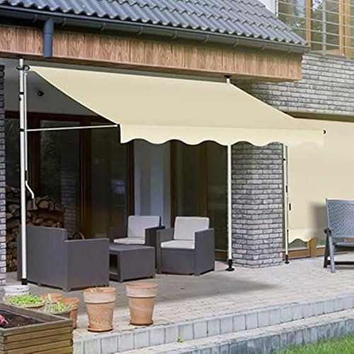 MDDKOP Klemmmarkise - Balkonmarkise mit Handkurbel Höhenverstellbar 2.15-3.1M - ohne Bohren UV-Schutz Sonnenschutz balkon Wetterfest Freistehende Außenbereich Terrasse sun Shade awning(Ivory white,3.5
