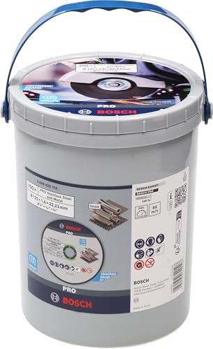 Bosch PRO Lot de 100 disques à tronçonner liés en acier inoxydable et métal (diamètre 125 mm, accessoires professionnels pour petite meuleuse d'angle) | Pour acier, acier inoxydable, diamètre 125 mm, accessoire professionnel petite meuleuse d'angle