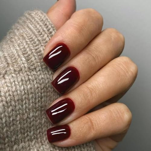 Virellay 24 Stück Künstliche Nägel Kurz, Einfarbig Square Nails zum Aufkleben mit Nagelkleber, Kunstnägel zum Aufkleben Kurz, Selbstklebende Fingernägel für Frauen (Rot, 24 pcs)