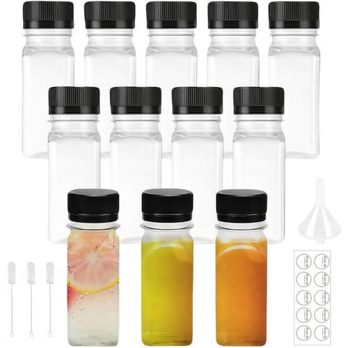 12×60ml Mini Botellas Para Batidos, Mini Botella Bebida Vacía Botellas, Botellitas Pequeñas Para Rellenar, Set Botella Plastico Reutilizable, Vacías Para jugo Batidos lech, Bebidas Caseras