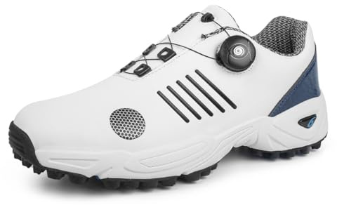 BLBK Golfskor för män, golfskor med spetssystem, Vit 617, 43 EU