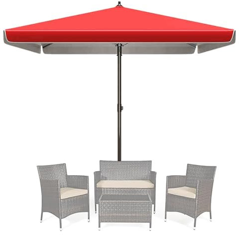 Ombrellone rettangolare da giardino di alta qualità, 200 x 200 cm, impermeabile, protezione dai raggi UV, per balcone e terrazza (rosso, 2 x 2 m)