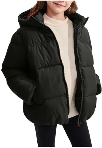 duxyoz Kids Girls Boys Puffer Coat Lightweight Hooded Quilted Puffy Jacket Long Sleeve Thick Warm Overcoat Loose Fit Padded Down Coats Windproof Outdoor Snow Jackets With Pockets 11-12 Years