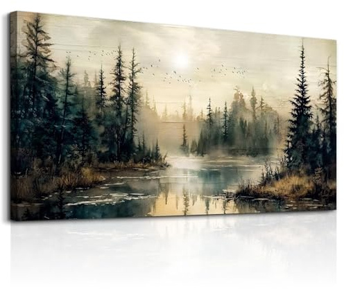 JHHUAMO Leinwand Bilder Wald Nebel Meer Wohnzimmer Schlafzimmer 73x146 cm | Natur Wandbild, Exquisite Handwerkskunst, Hochauflösender Druck, Einfaches Aufhängen, Vielseitig Einsetzbar