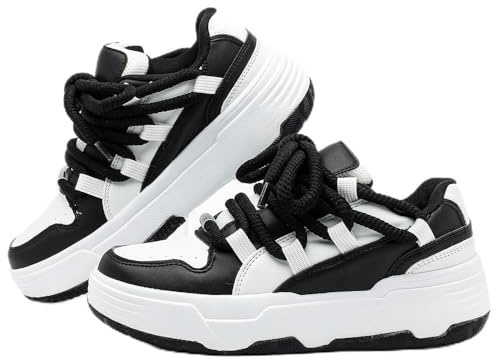 SHSIRET Platform Sneakers for Women, Cushioning Non Slip Fashion Walking Casual Classic Chunky Shoes Black