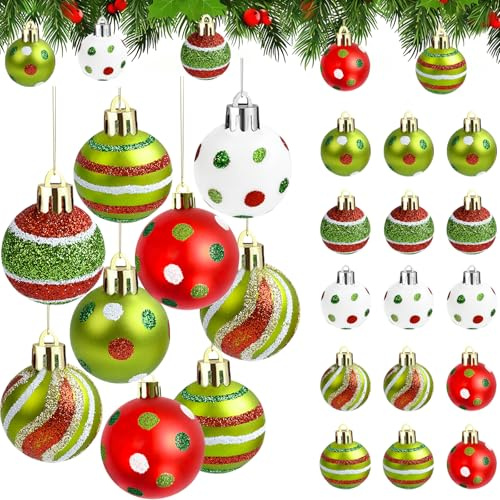 Bolas Arbol de Navidad, 24 Piezas 3cm Juego de Bolas de Navidad de Plástico, Bolitas Navideñas Brillantes, Bolas Navidad, Decoración Navideña, Adornos Arbol Navidad Colgantes con Cordón