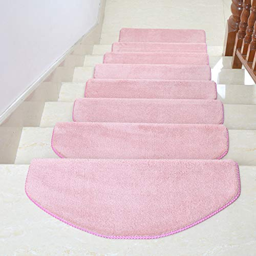 Alfombrillas antideslizantes para escaleras, medio arco, color sólido, lavables a máquina, alfombras de seguridad para ancianos, 75 x 24 cm, alfombra rosa para escaleras