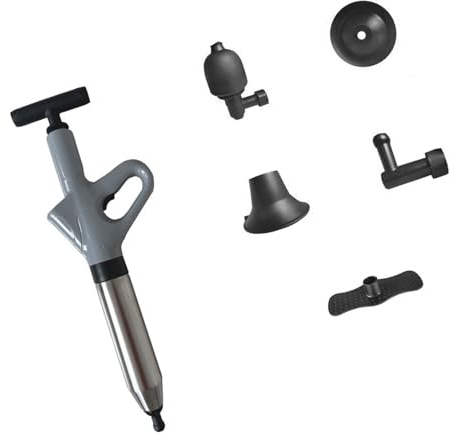 Zqxnt Pulitore di scarico del WC in acciaio inossidabile ad alta pressione 120PSI 8 KPa con 3 ugelli per lavello vasca da bagno tubo zoccoli stantuffo pressione dell'aria regolabile
