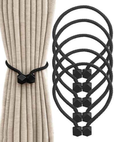 HUVZOR 5 Pezzi Fermatenda Magnetiche,Fascette Magnetici per Tende,Calamite,Fermagli Lacci per Tendine（Nero）