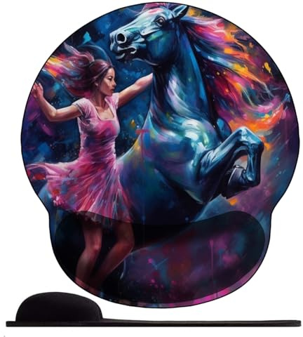 3D Tapis de Souris Ergonomique Gamer avec Repose Poignet, Confort avec Repose- Gaming Mouse Pad pour Ordinateur Portable -Belle Fille dansante et Cheval
