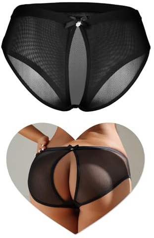 ohmydear Perizoma Aperto sul Retro Slip Donna Ouvert Vita Media Perizoma Sexy in Rete Trasparente Tanga Sexydonna Hot Taglia Forti Mutande Sexy Traspirante