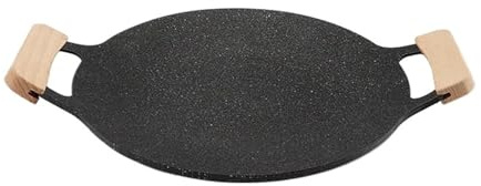 Generico Padella rotonda con manico in legno, piastra for barbecue da 38 cm, teglia antiaderente for cottura al forno, for casa e all'aperto
