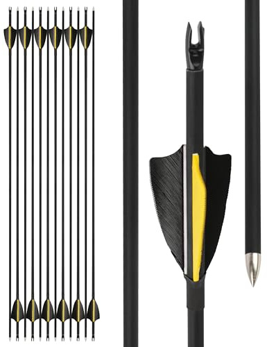 surwolf 31 Bågskytte målpil Pure carbon pil OD6.0mm Jaktpil med 60gr Pilspets Spine 1000 för Compound båge & Recurve båge 12st (svartgul)