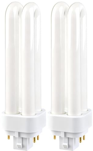Vryth 2PCS 13W G24q-1 4Pin Compact Fluorescent Lamp Light Bulbs, 2700K Warm White 2U Double Tube Energy Saving CFL Lamp, Natural White, AC220-240V PLC 650LM Non-Dimmable for Bathroom, Kitchen