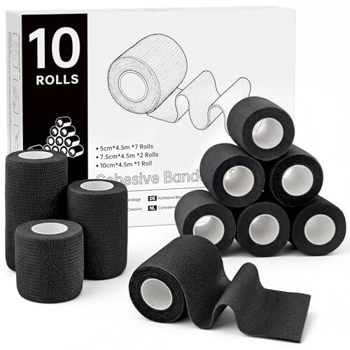 Rokehr 10 Rollen Selbstklebender Verband, Elastischer Verband Selbstklebend, Selbsthaftende Bandage, Selbsthaftender Verbände, Haftbandage Selbstklebend, Fixierbinde für Menschen Pferde Hunde