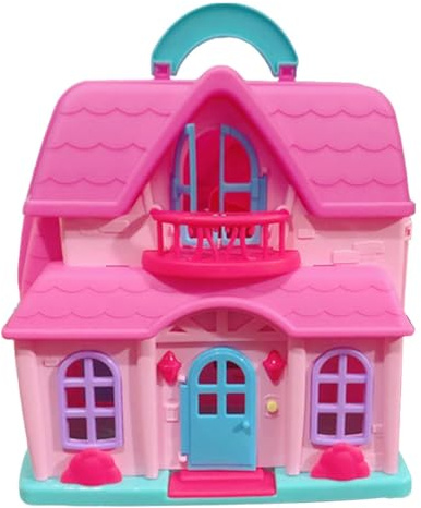 Milisten Portable Doll House for Girls Two-Storey Plastic Villa Mold with Furniture Set Kids Toy for Family Role Play and Diy Handicraft Game