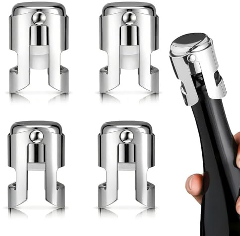 4 PCS Champagne Stoppers, Stainless Steel Leak-Proof Reusable Wine Bottle Stoppers | Sparkling Wine Stopper, Bottle Stopper for Sparkling Wine Beer Home Bar Party Use (2 Long Plug + 2 Short Plug)
