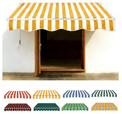 Telo Di Ricambio Per Tende Da Sole Da Giardino E Balcone 200cm 250cm 300cm 400cm 500cm Poliestere Ispessito 280g/m2 Impermeabile, Tessuto Parasole Per Tende(Yellow white,250x200cm)