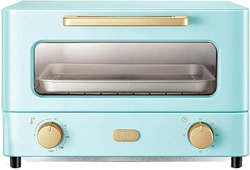 horno tostador, Mini de 12 litros, cocina eléctrica y parrilla, pequeño for hornear en casa, temporizador, puerta vidrio doble, calor superior e inferior, encimera convección 1000 W (azul)(Blue)