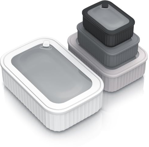 Arendo – Vorratsdosen mit Deckel – Lunchbox Set - 4 Dosen bis zu 4 Liter – Dampf-/Druckventil – ineinander stapelbar – spülmaschinengeeignet – für Lebensmittel Vorräte Meal-Prep u.v.m.