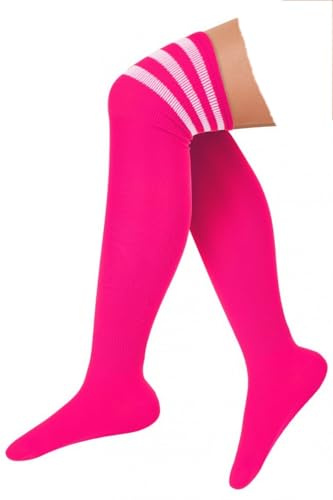 krautwear dam flickor barn Cheerleader knästrumpor randiga Overknees randiga strumpor, Neon-rosa, one size