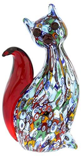 Glass Of Venice Escultura de Gato Millefiori de Cristal de Murano