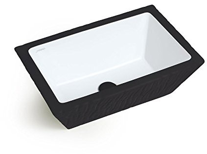 Horganica Vasque Lavabo à Poser/Suspendu Rectangulaire Pietra Noir Profond Mat en céramique 60x40xH20 cm (avec Bassin Blanc)