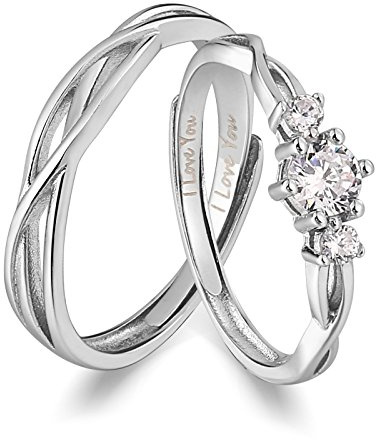 Anillos personalizables, anillos de plata de joyería 925 anillos de boda pareja con 2 anillos de compromiso, anillos de boda