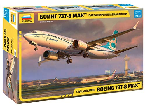 ZVEZDA 500787026 – 1:144 Boeing 737-8 MAX, modelltillverkning, byggsats, stående modell, hobby, hantverk, plastbyggsats, omålad, medium