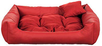 Gutekissen® Hundebett aus Ökoleder Hundebett Hundesofa Hundeliege Hundekissen Kunstleder Hundeschlafplatz - Langlebige Materialien und hohe Qualität EKO (S - 65x55, Rot)