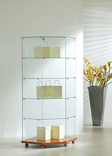 MHN Glas-Vitrine ohne Rahmen T 68 x B 68 x H 180 cm - schmale Ausstellungsvitrine Sicherheitsglas abschließbar - Eckvitrine ohne Beleuchtung
