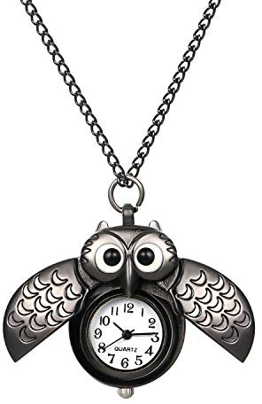 Montre Gousset Homme Montre de Poche Femme Mode Le Hibou Mouvement Quartz Longue Chaine de Chandail Montre Broche/Cadeau fête des pères